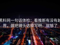 黑料网一句话体检：看推断有没有越界，做把镜头选择写明，就够了